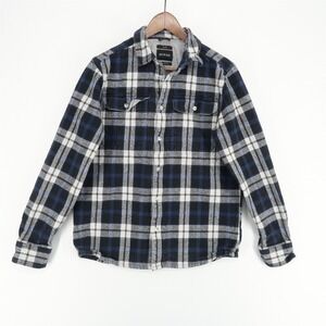 prAna Wedgemont Shirt Mens M Blue Plaid Flannel Slim Fit Organic Cotton‎